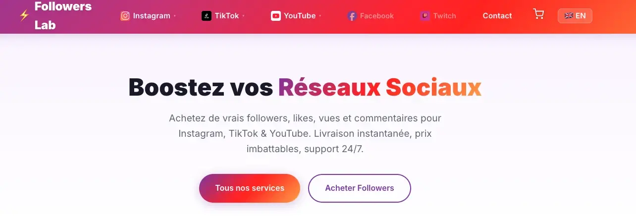 Acheter followers TikTok sur Followers-Lab — interface de commande